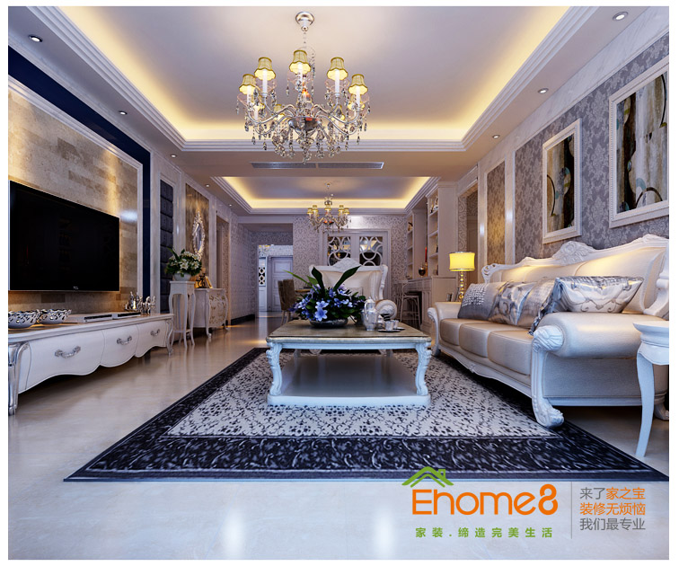 保利大江郡客廳全景裝修效果圖