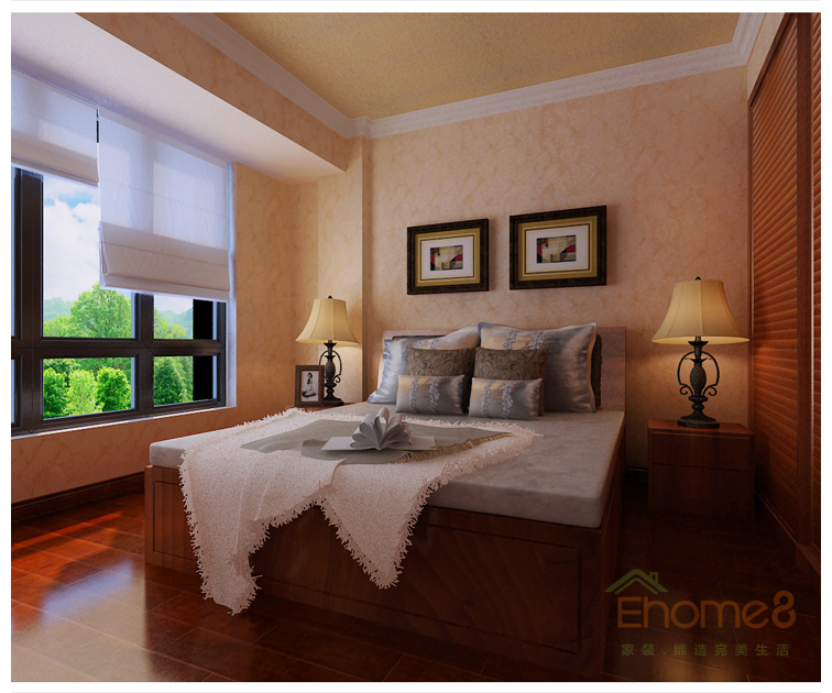 大城小院主人房原木床鋪裝修效果圖1