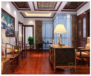 天鵝湖原木復(fù)古書(shū)房裝修效果圖