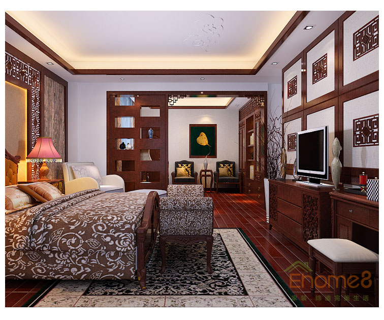 大美天第古色古香主人房裝修效果圖1