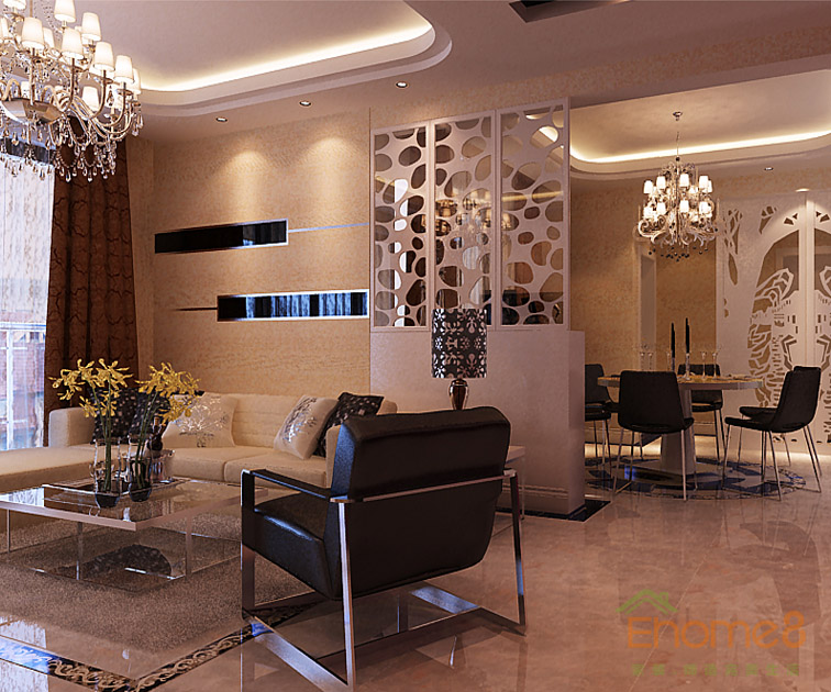 現(xiàn)代氣息淡黃色調(diào)客廳一角裝修效果圖2