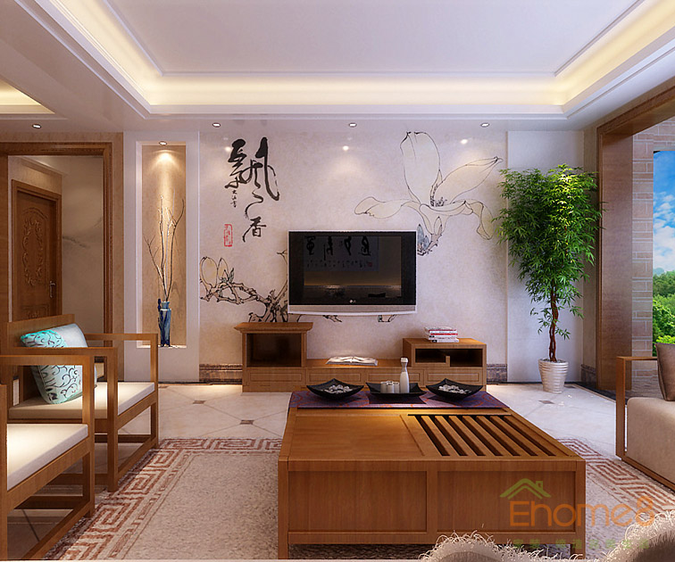 東岸花園書香韻味客廳裝修效果圖1