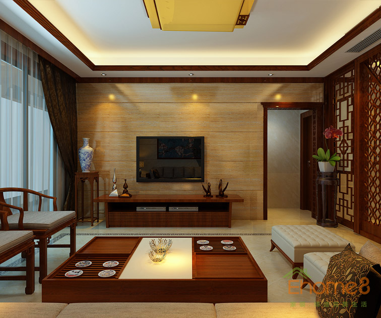 東岸花園中式風(fēng)格客廳擺設(shè)裝修效果圖2