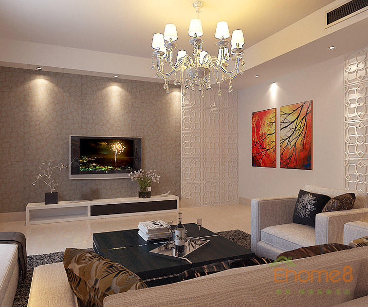 現(xiàn)代氣息客廳吊燈電視墻裝修效果圖1