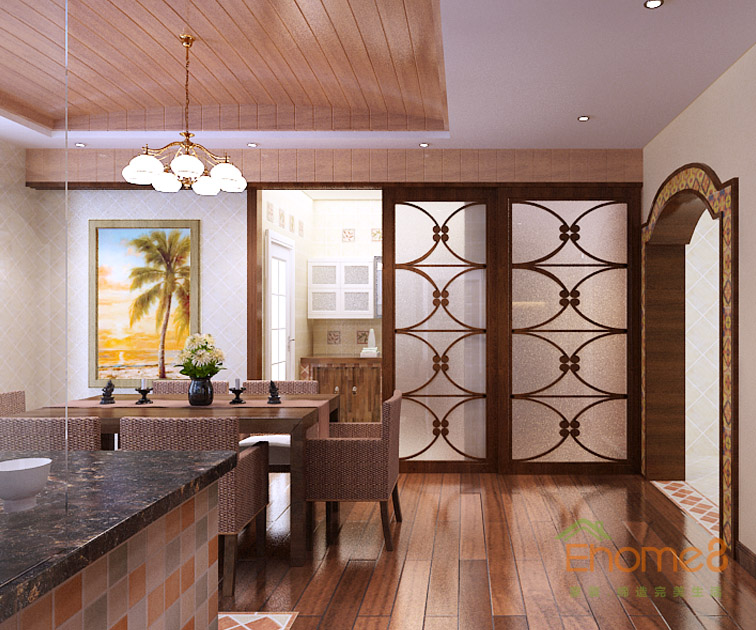 東郡田園風(fēng)格麥子色餐廳裝修效果圖1