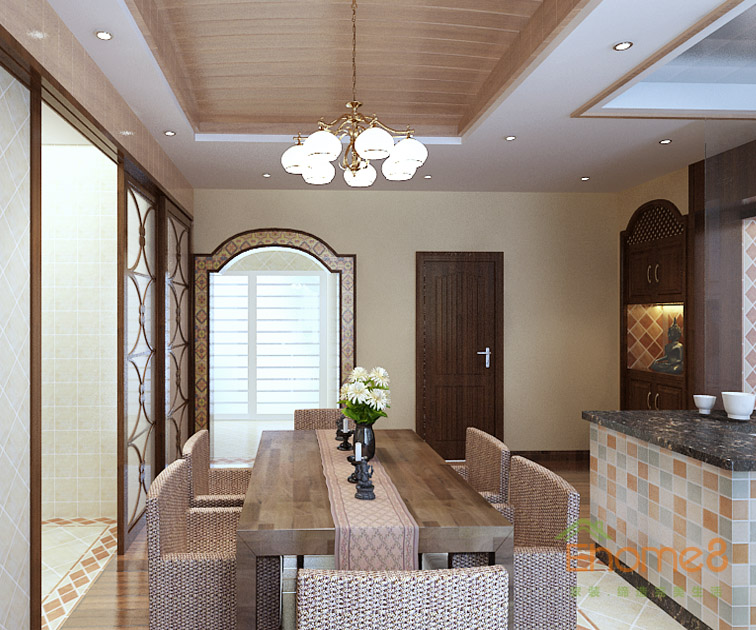 東郡田園風(fēng)格麥子色餐廳裝修效果圖02