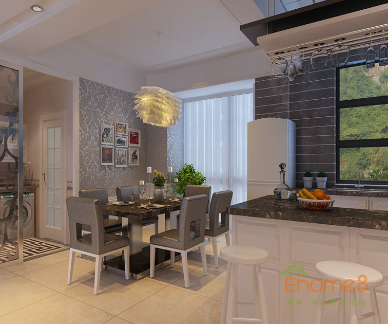 東郡現(xiàn)代小清新風(fēng)格113平米餐廳裝修效果圖1