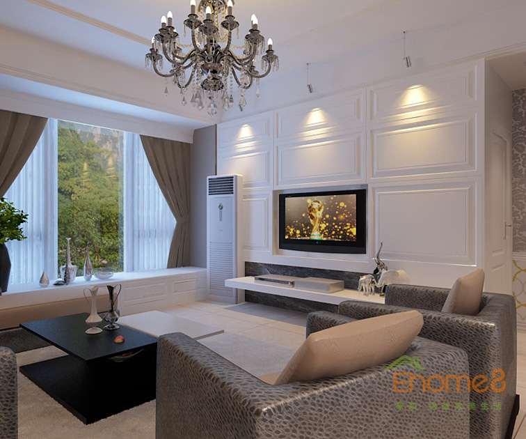 東郡現(xiàn)代小清新風(fēng)格113平米客廳裝修效果圖1