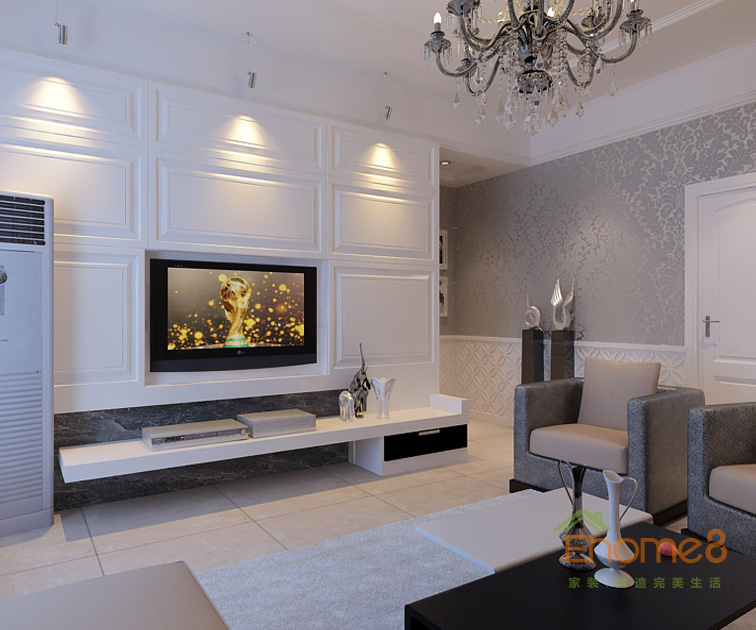 東郡現(xiàn)代小清新風(fēng)格113平米客廳裝修效果圖2