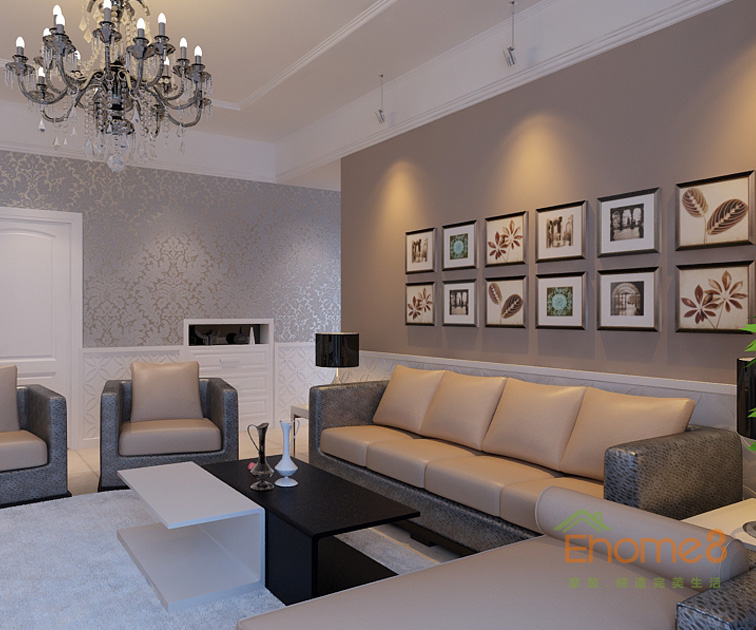 東郡現(xiàn)代小清新風(fēng)格113平米客廳裝修效果圖3