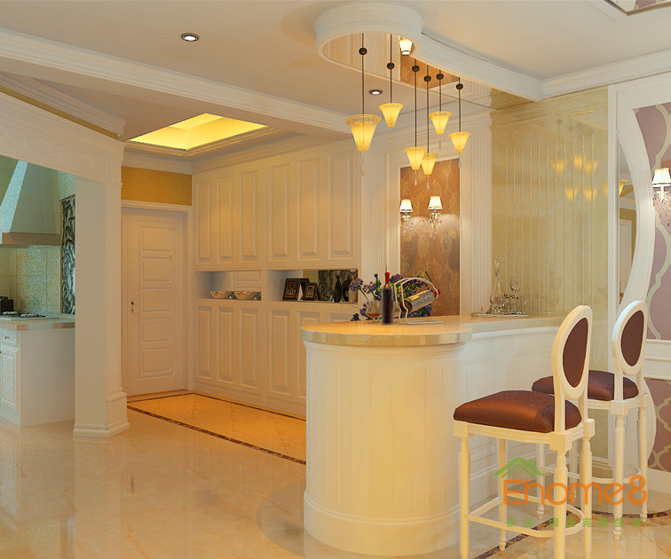 東郡地中海風(fēng)格138平米餐廳吧臺(tái)裝修效果圖125
