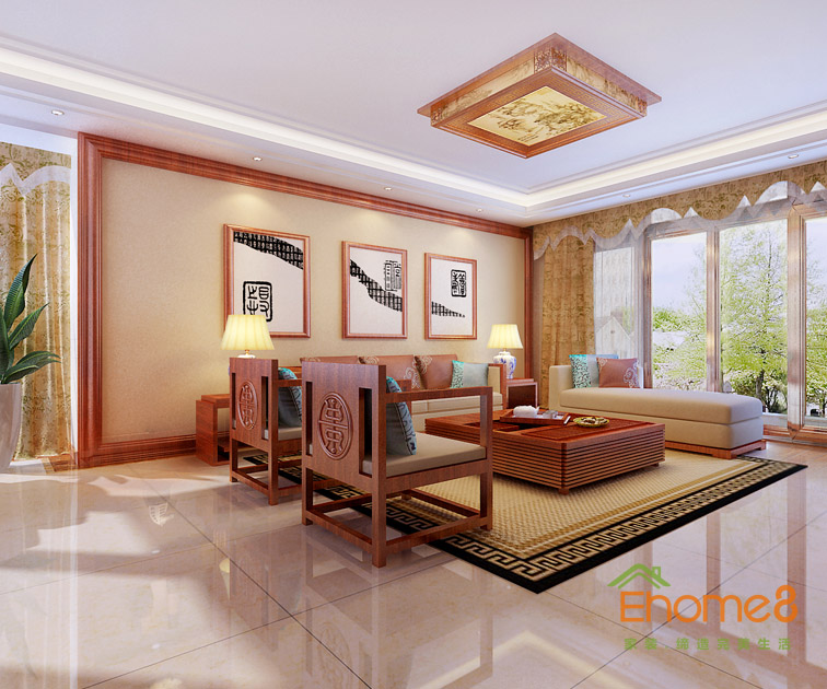 東郡中式風(fēng)格132平米客廳裝修效果圖1452