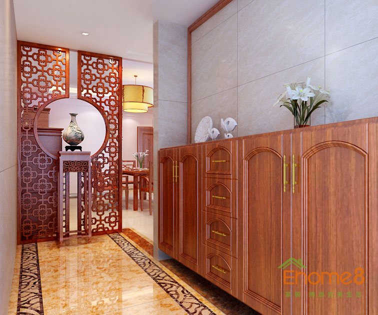 東郡中式風(fēng)格132平米玄關(guān)裝修效果圖1