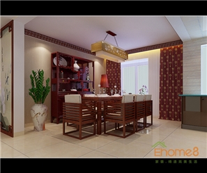 彩虹城東郡72平米中式餐廳客廳裝修效果圖