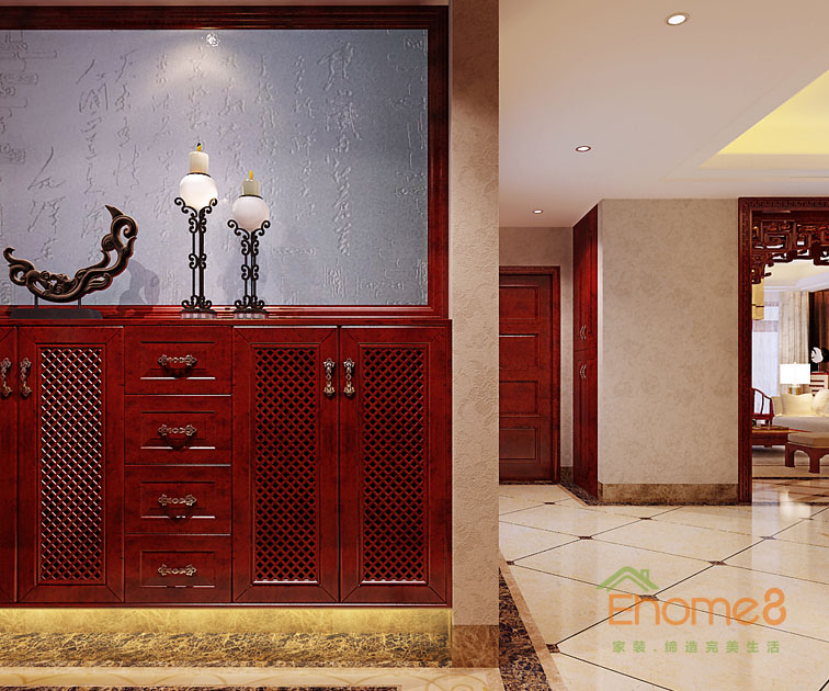 東郡99平米三房一廳中式玄關(guān)裝修效果圖3