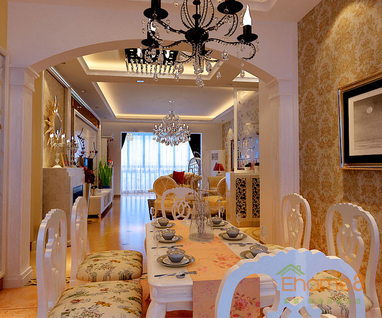 鳳嶺一號88平米古典歐式風格餐廳裝修效果圖2