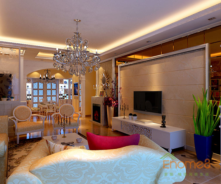 鳳嶺一號88平米古典歐式風格客廳裝修效果圖123