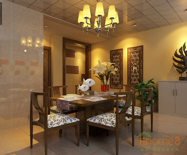 鳳起新都62平米田園風格黃色小調(diào)餐廳裝修效果圖1