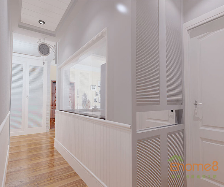 鳳起新都72平米法式風(fēng)格純白過道裝修效果圖1