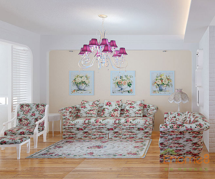 鳳起新都72平米法式風(fēng)格花式客廳沙發(fā)裝修效果圖1234