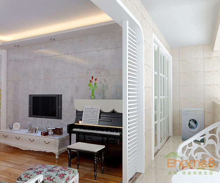 鳳起新都72平米法式風(fēng)格客廳陽臺(tái)連接處裝修效果圖1