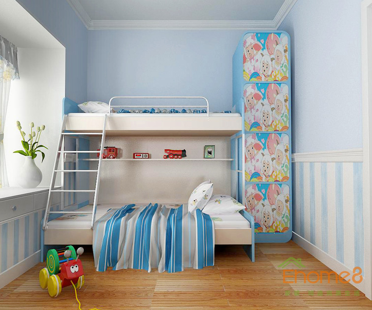 鳳起新都72平米法式風(fēng)格淺藍(lán)溫馨兒童房裝修效果圖1