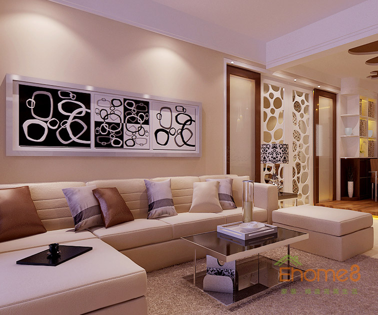 鳳起新都76平米美式風(fēng)格客廳背景墻裝修效果圖1