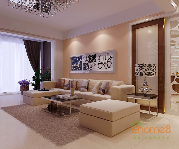 鳳起新都76平米美式風(fēng)格客廳裝修效果圖123