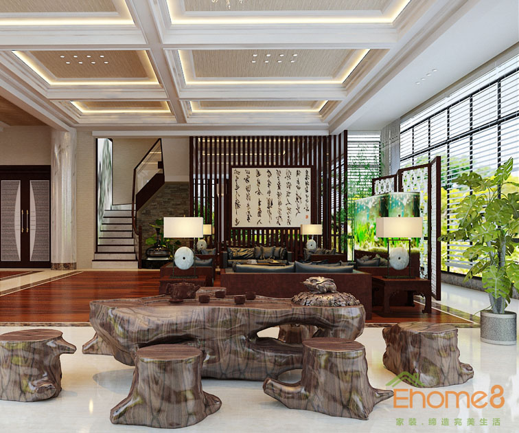 田園風(fēng)自由舒適辦公室大廳茶座裝修效果圖1