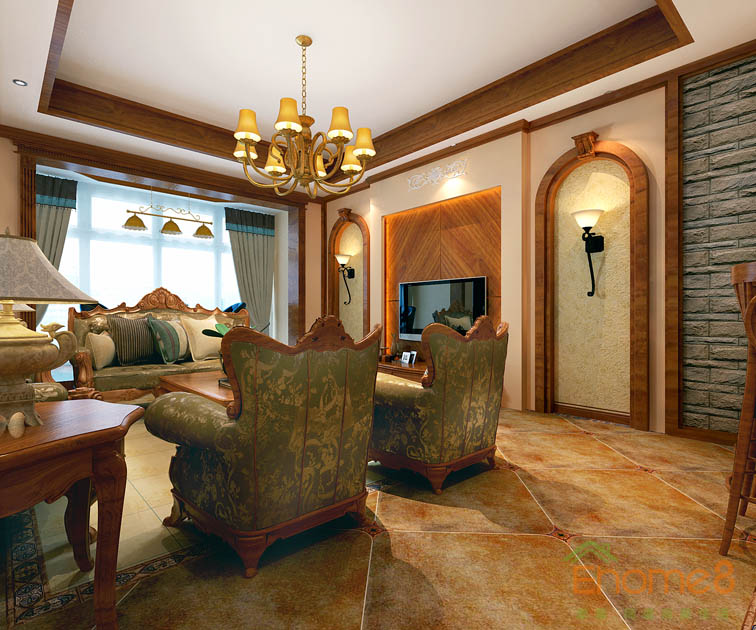 富力花都躍層135平米法式風格客廳裝修效果圖12