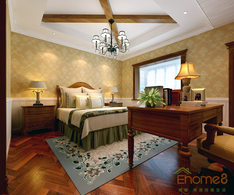 富力花都躍層135平米法式風格臥室裝修效果圖1