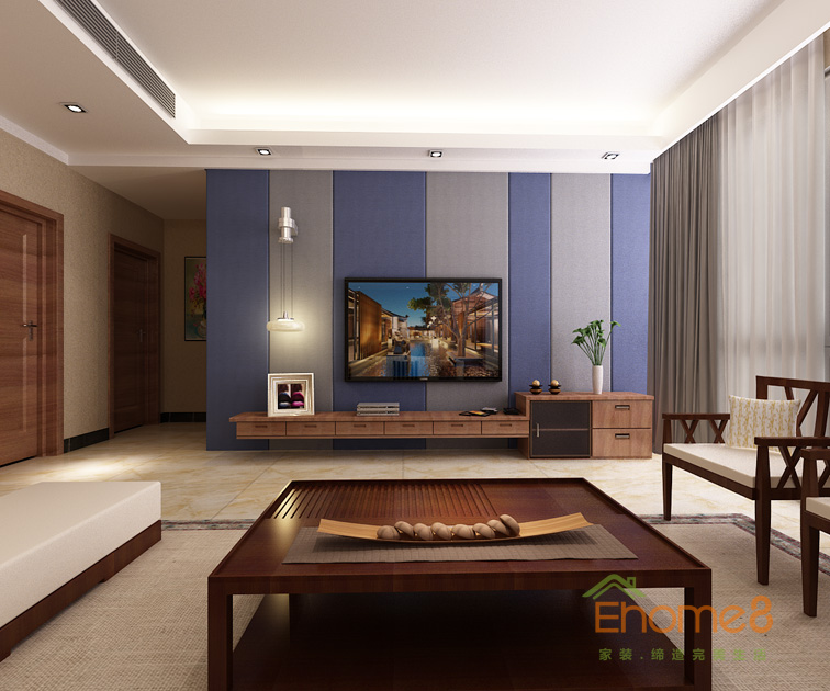 兩房一廳77平米現(xiàn)代簡約風(fēng)格客廳背景墻裝修效果圖