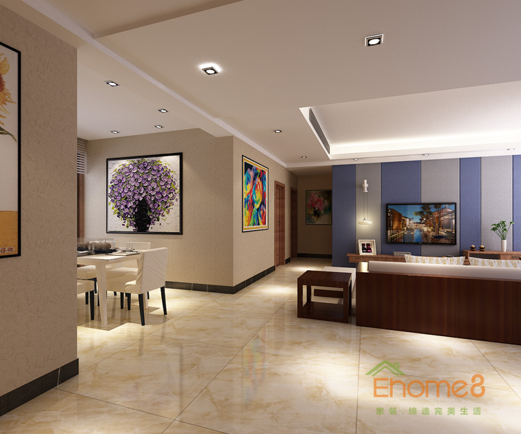 兩房一廳77平米現(xiàn)代簡約風(fēng)格客廳全景裝修效果圖1