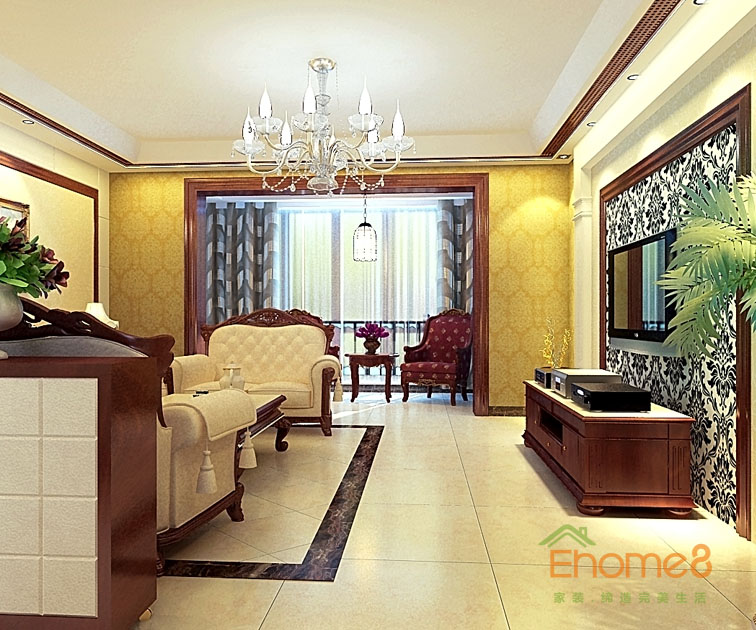 兩房一廳78㎡田園風(fēng)格客廳裝修效果圖12