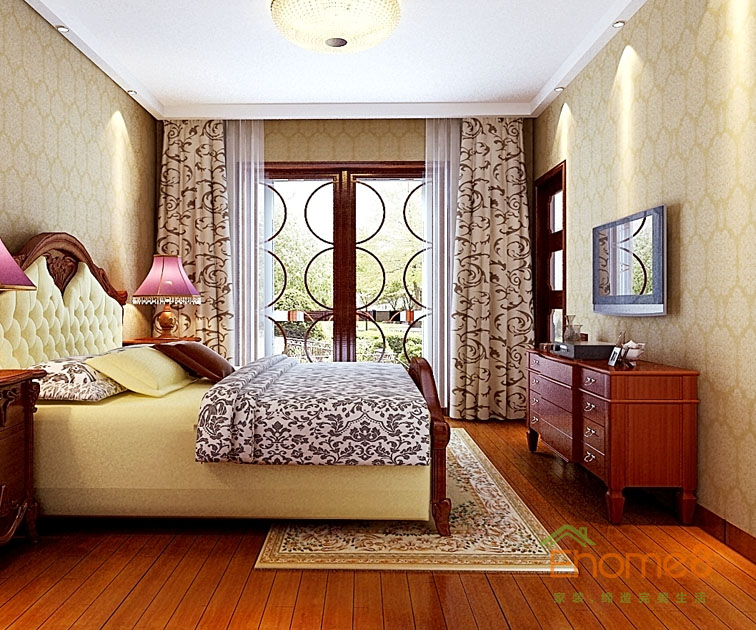 兩房一廳78㎡田園風(fēng)格臥室裝修效果圖1