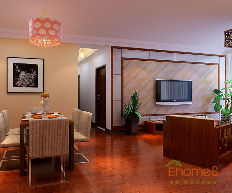 132㎡四房一廳田園風(fēng)格餐廳客廳裝修效果圖