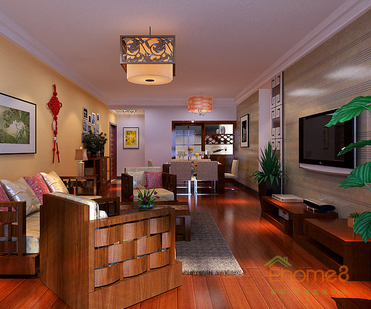 132㎡四房一廳田園風(fēng)格客廳裝修效果圖2