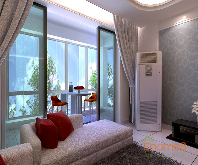 68㎡兩房一廳現(xiàn)代簡約風格陽臺裝修效果圖1