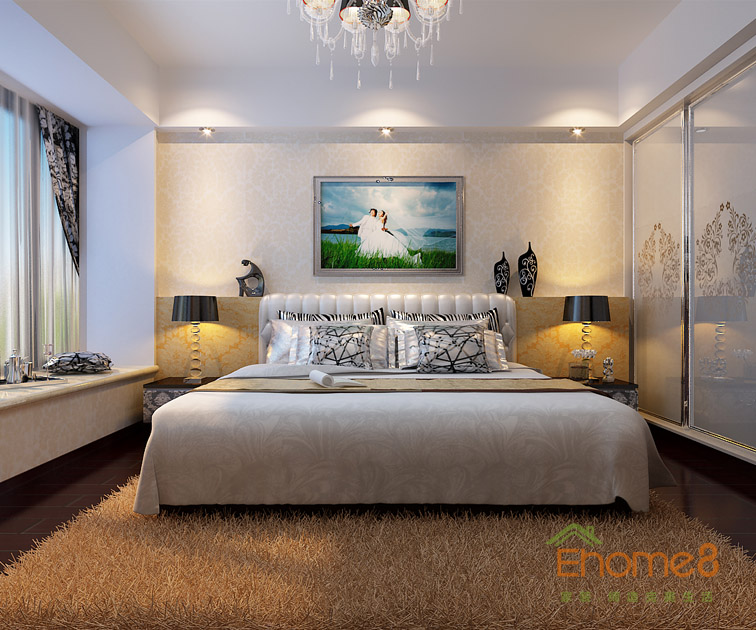 73㎡兩房一廳法式風(fēng)格臥室裝修效果圖1