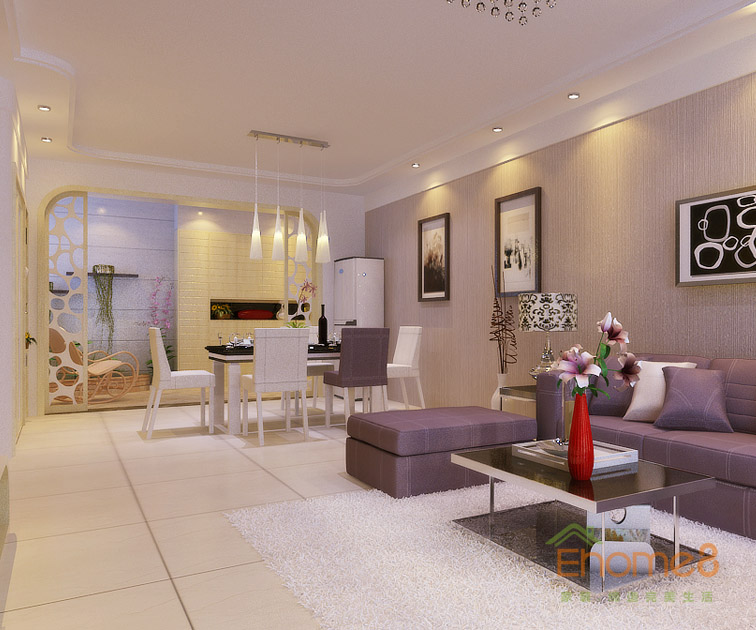 48㎡小戶型法式風(fēng)格餐廳客廳裝修效果圖12