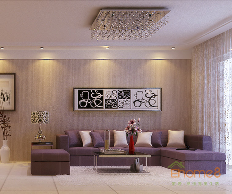 48㎡小戶型法式風(fēng)格沙發(fā)墻裝修效果圖1