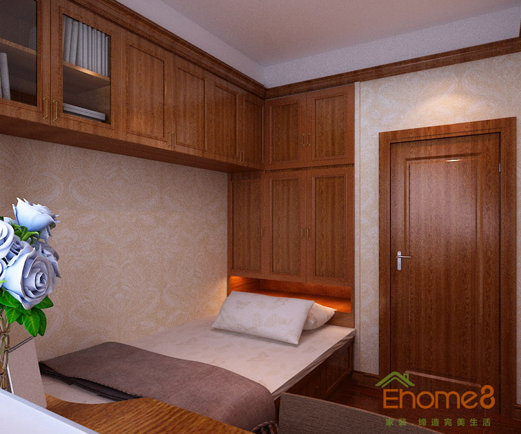 97㎡三房一廳中式原木風(fēng)格次臥裝修效果圖11