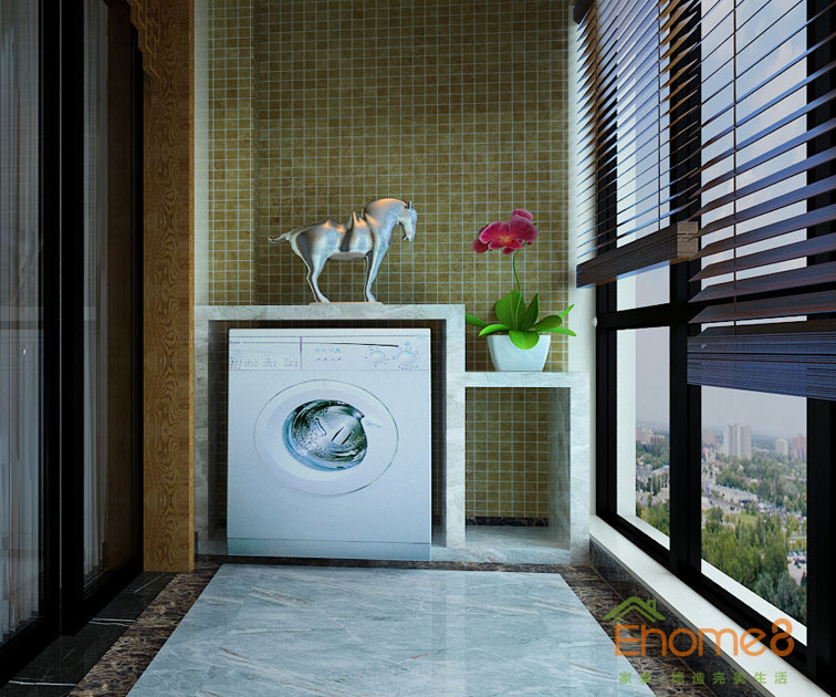 97㎡三房一廳中式原木風(fēng)格陽臺裝修效果圖1