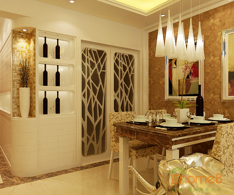 77㎡兩房一廳歐式風(fēng)格餐廳裝修效果圖3