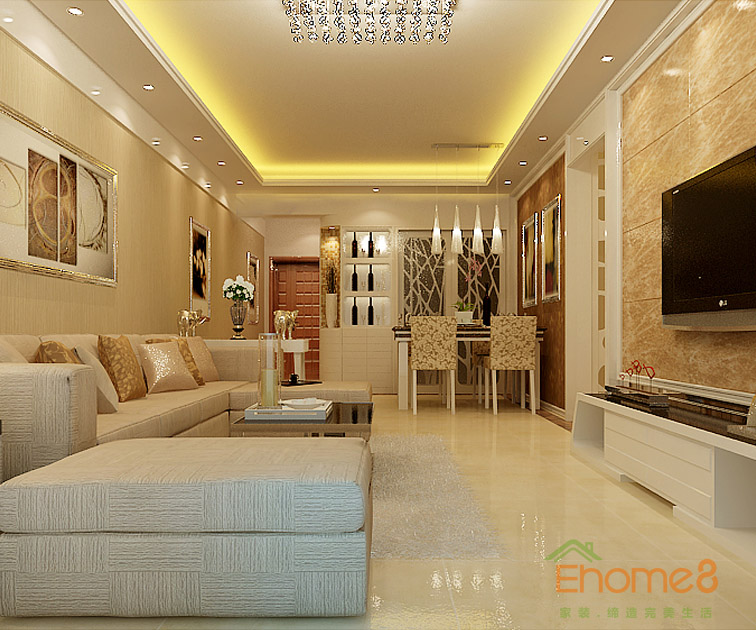 77㎡兩房一廳歐式風(fēng)格客廳全景裝修效果圖33