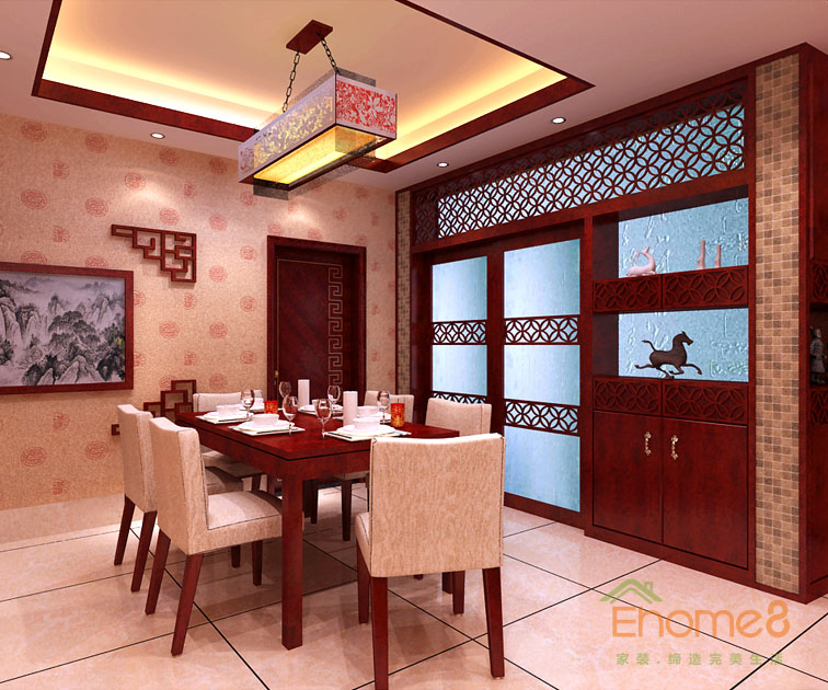 66㎡兩房一廳中式原木風(fēng)格餐廳裝修效果圖.jpg