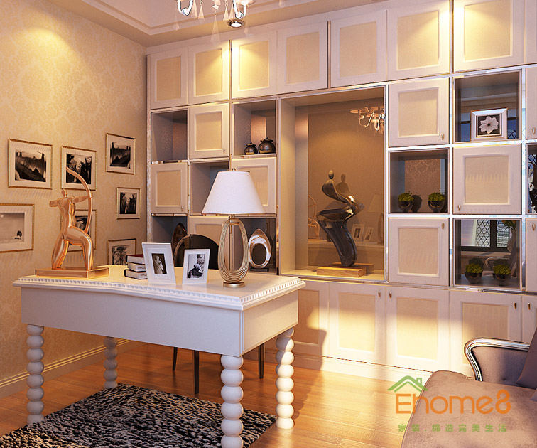 108㎡三房一廳法式風(fēng)格書房裝修效果圖