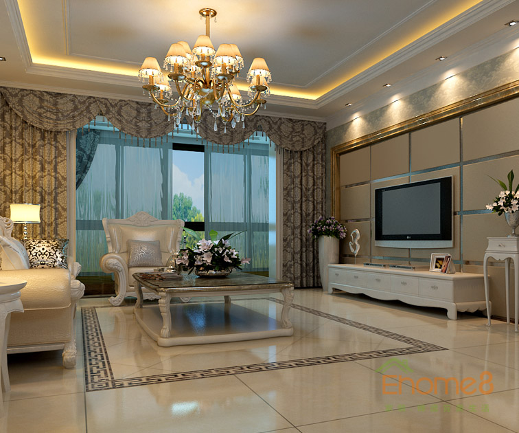 142㎡四房一廳法式風(fēng)格客廳吊燈裝修效果圖22