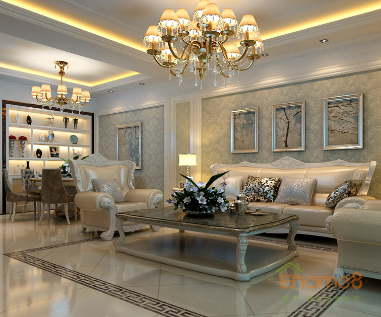 142㎡四房一廳法式風(fēng)格客廳裝修效果圖22