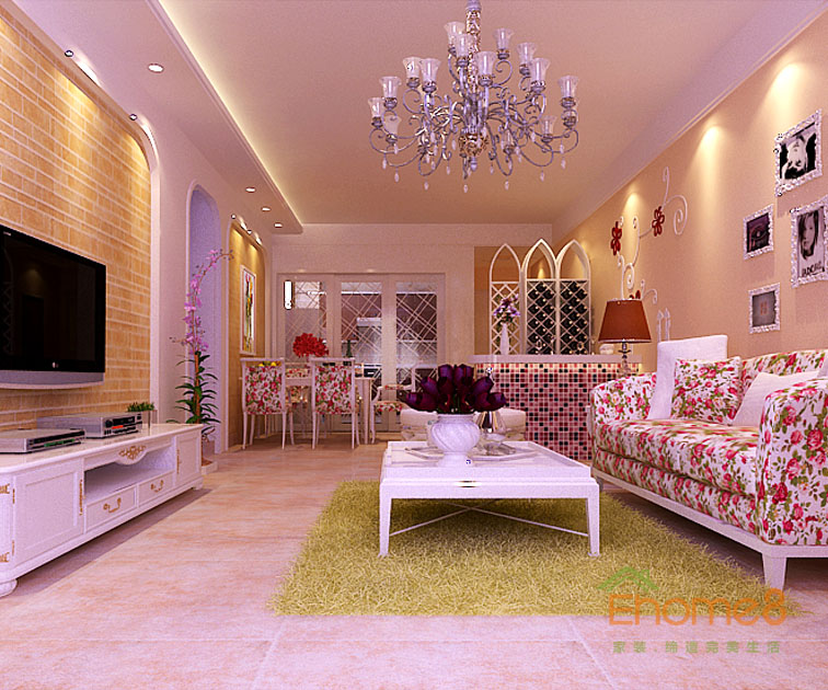 72㎡兩房一廳田園風(fēng)格客廳裝修效果圖44